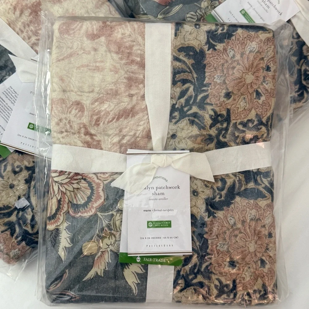 Pottery Barn Floral Patchwork Pillow in Blue, Pink, Cream